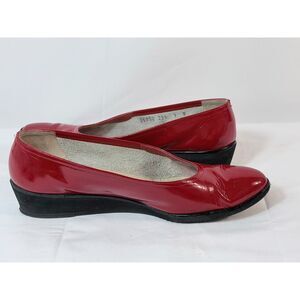 Salvatore Ferragamo Boutique Italian Red Patent Leather Wedge Slip On 7 Lux READ